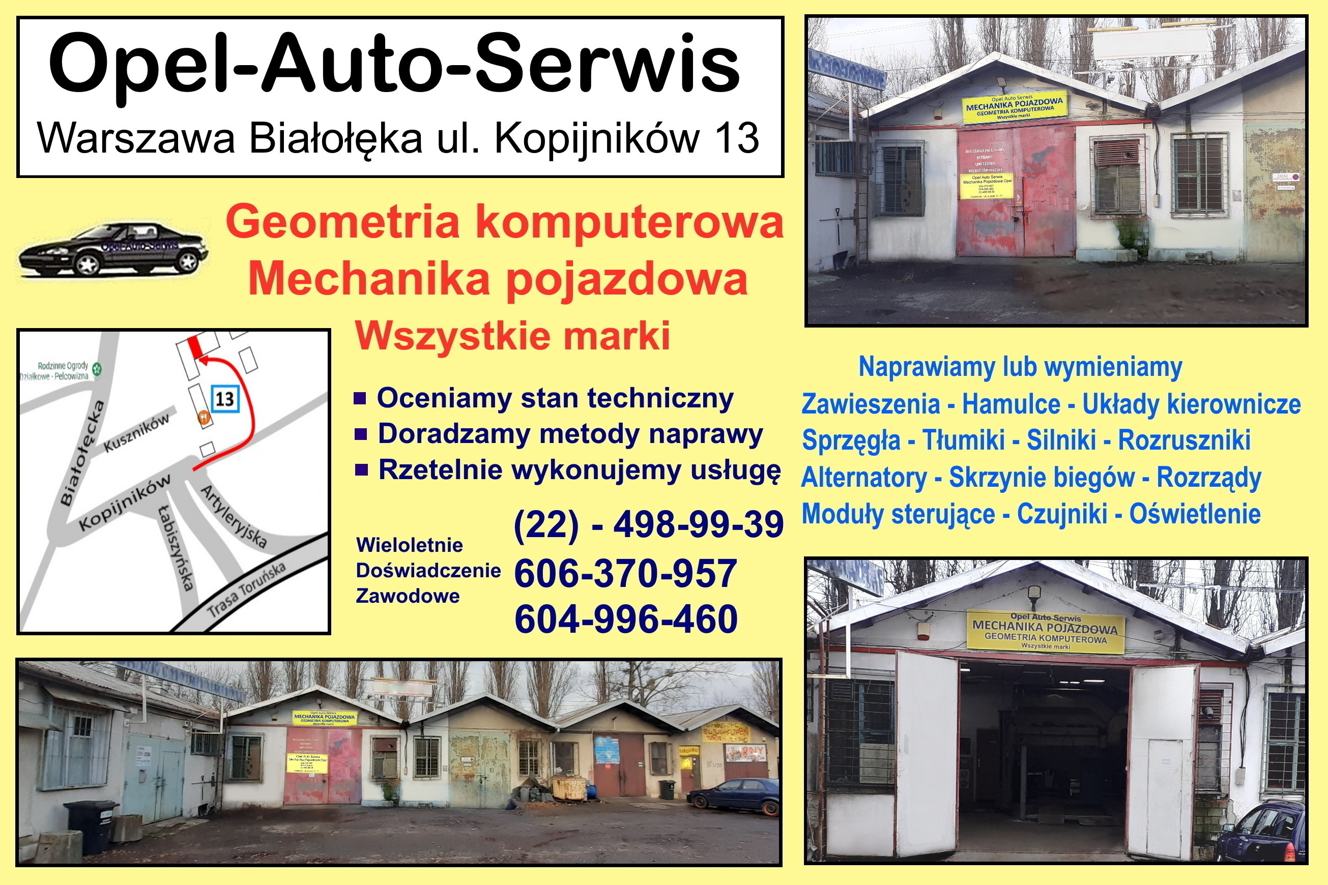 warsztat samochodowy Warszawa Biaoka Opel Auto Serwis ul Kopijników 13 Mechanika Pojazdowa (22)-498-99-39, 606-370-957, 604-996-460